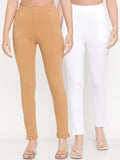 TAG 7 Women Set of 2 Beige & White Ankle Length Leggings | Grocsy