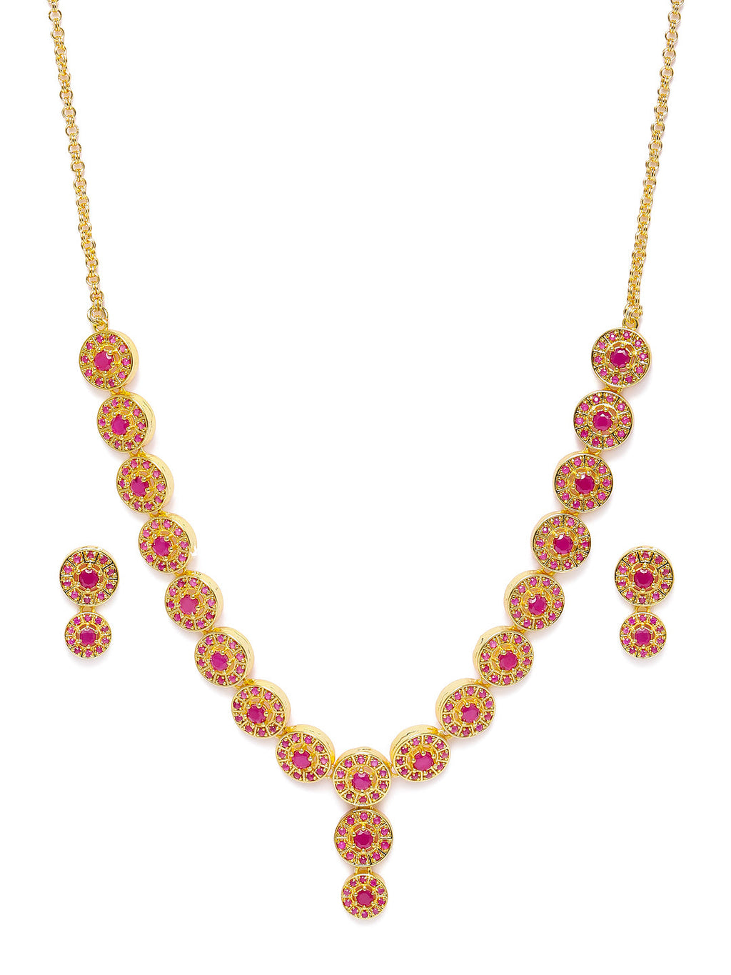 Zaveri Pearls Pink Gold-Polished Cubic Zirconia Studded Jewellery Set