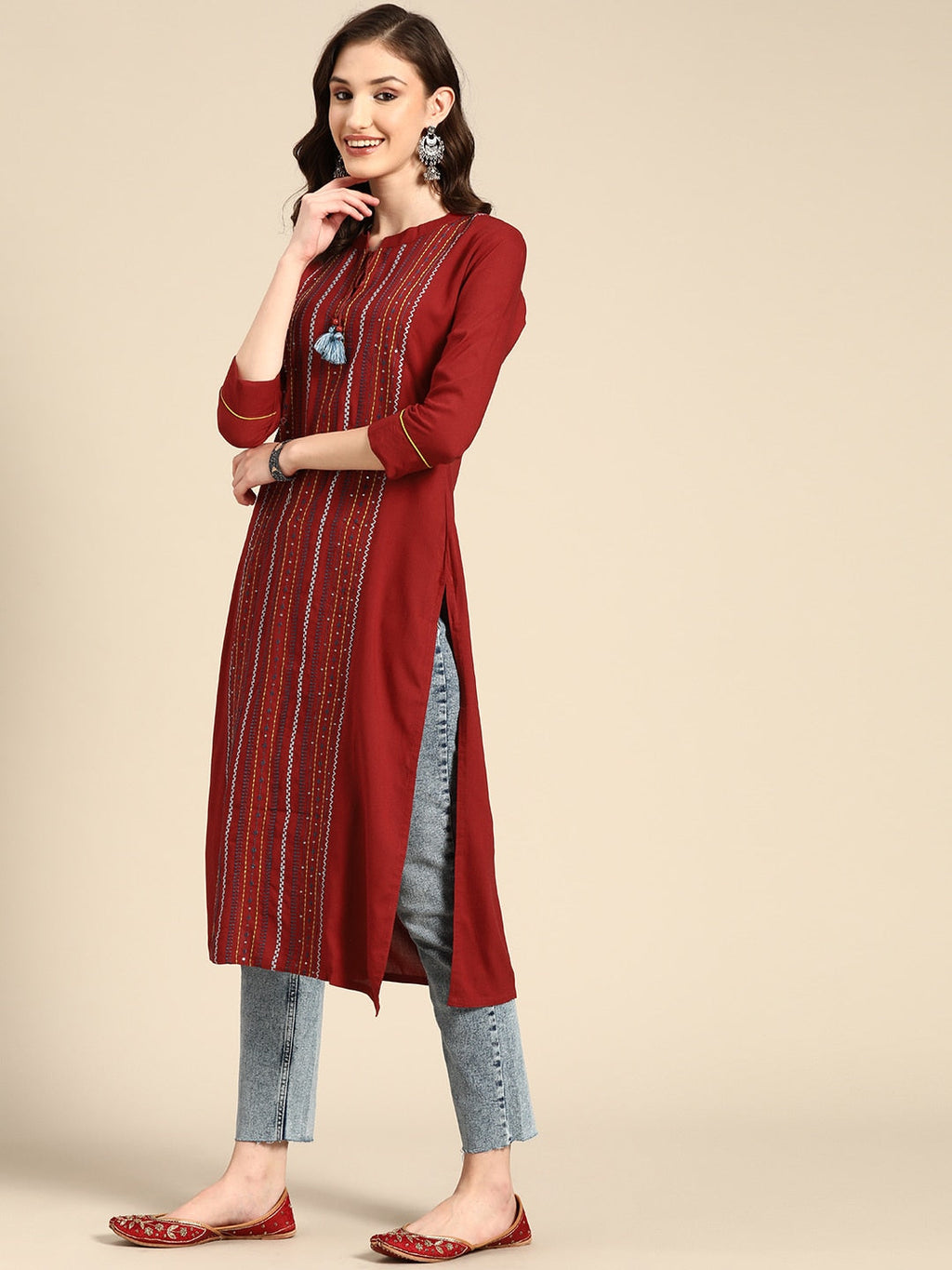 Sangria Women Maroon Kurta | Grocsy