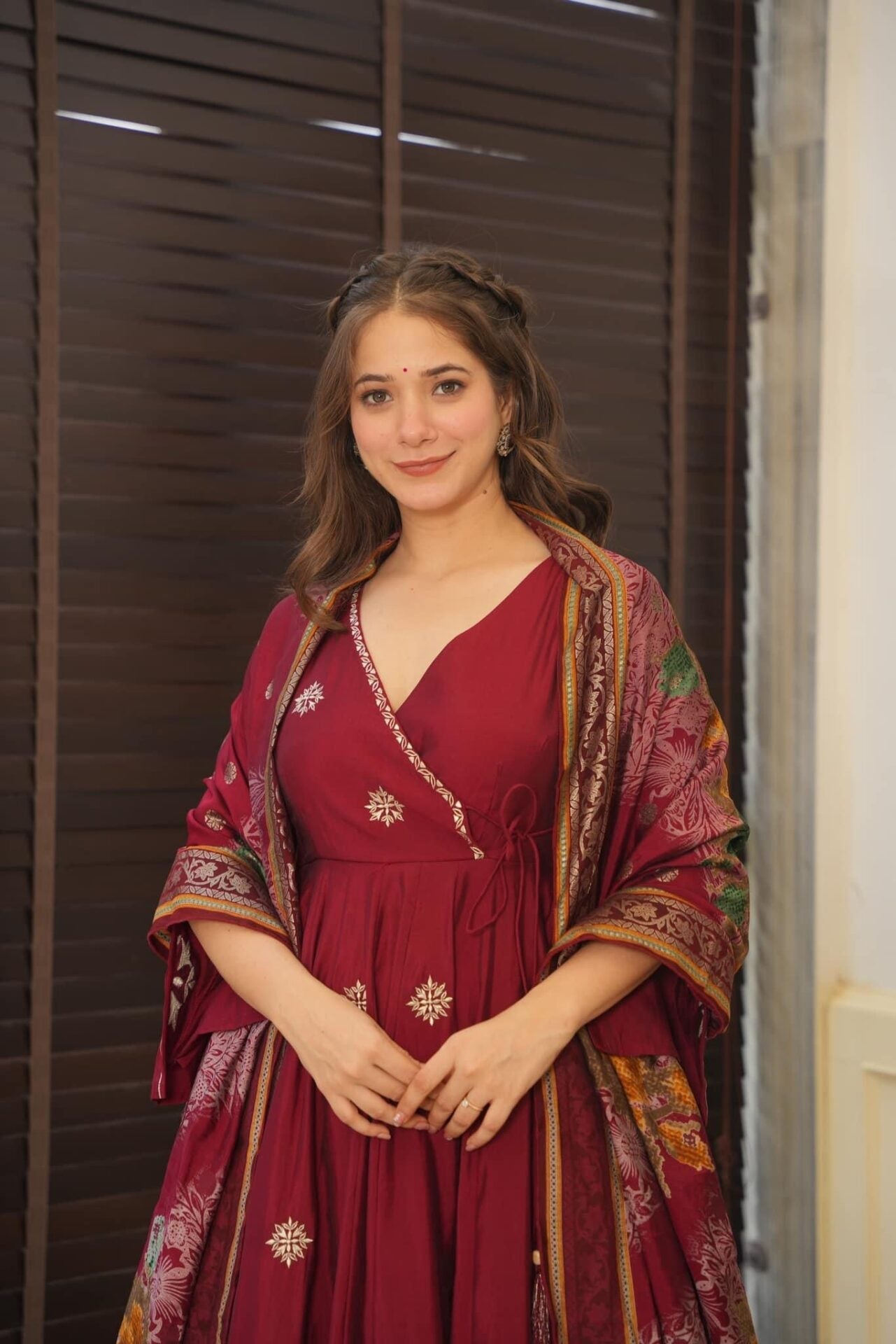 Yash Enterprise Maroon Maslin Cotton Anarkali Suit Set | Grocsy