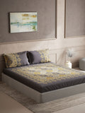 DDecor Grey & Yellow Ethnic Motifs Cotton 140 TC King Bedsheet With 2 Pillow Covers | Grocsy