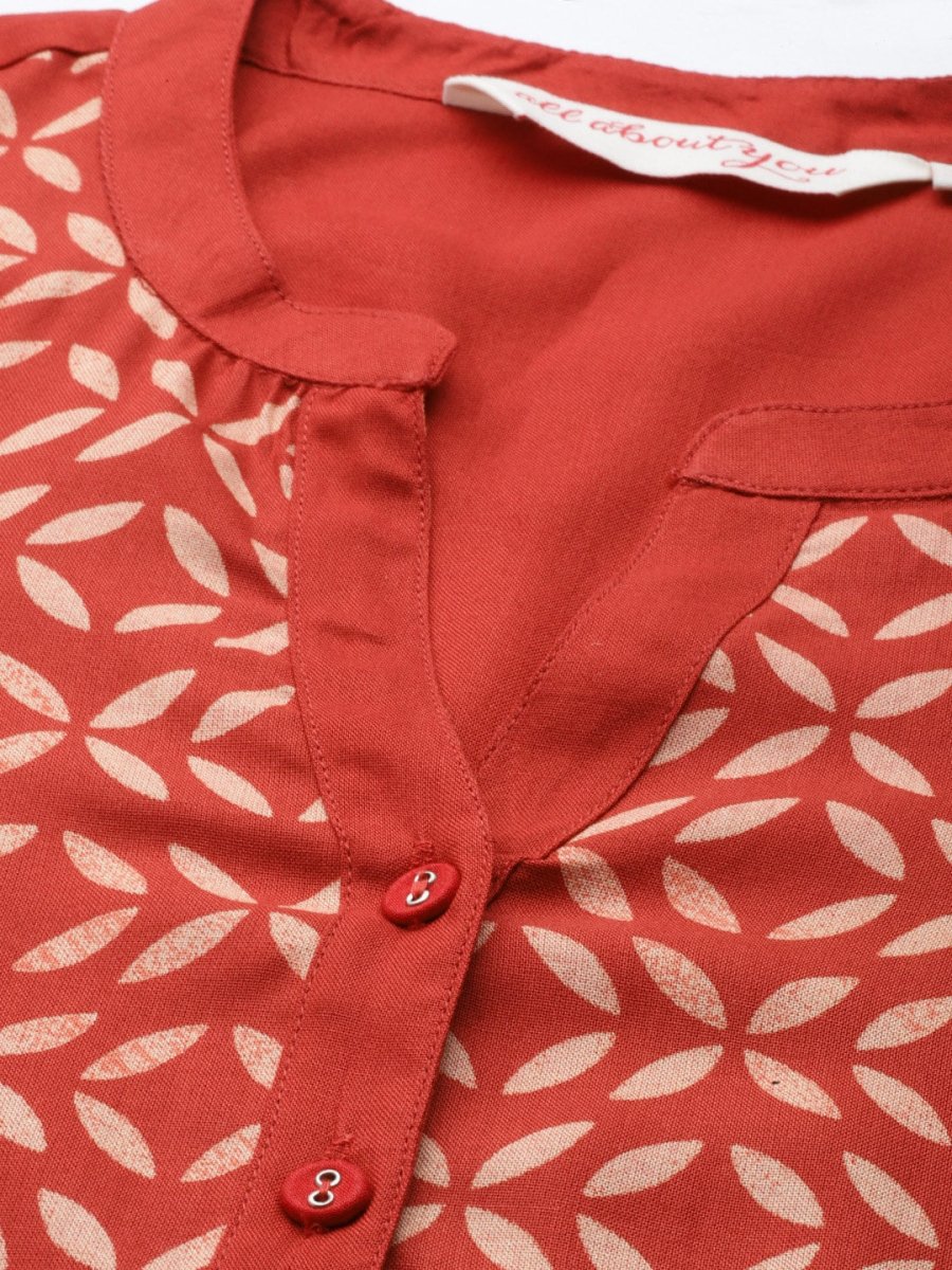 All About You Women Red & Cream Printed Kurta with Trousers | Grocsy