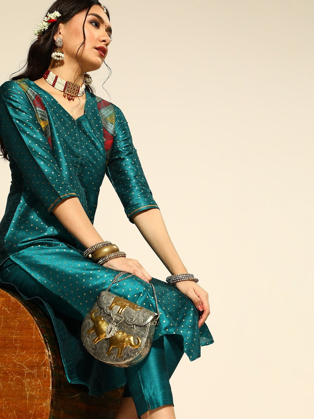 Sangria Geometric Polyester Kurta Set | Grocsy