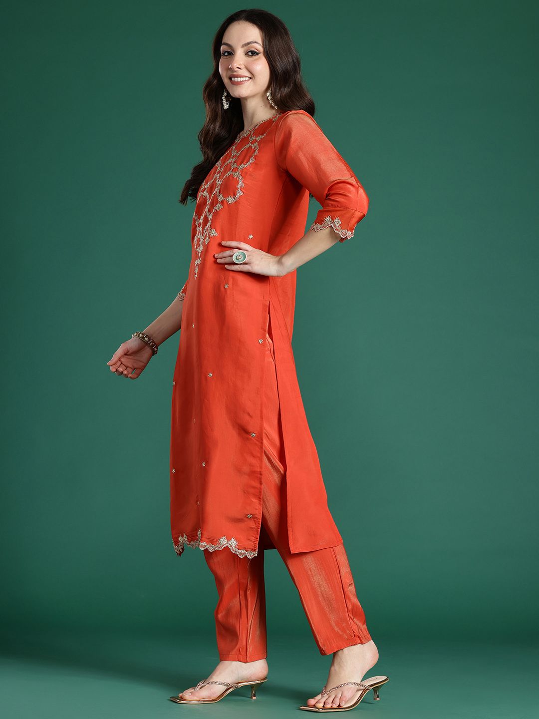 Indo Era Floral Embroidered Kurta with Trousers & With Dupatta | Grocsy