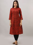 HERE&NOW Maroon Mandarin Collar Floral Straight A-Line Kurta | Grocsy