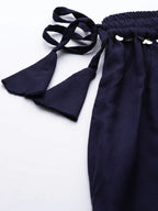 TAG 7 Women Navy Blue Solid Flared Palazzos | Grocsy