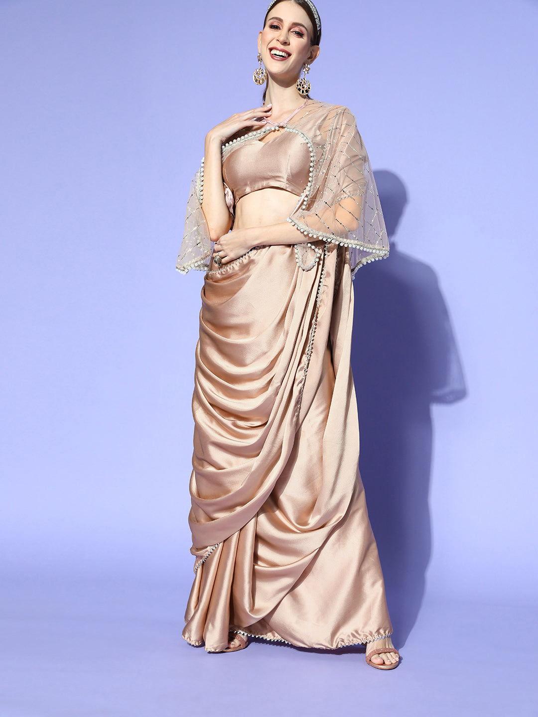 Tikhi Imli Satin Saree With Cape | Grocsy