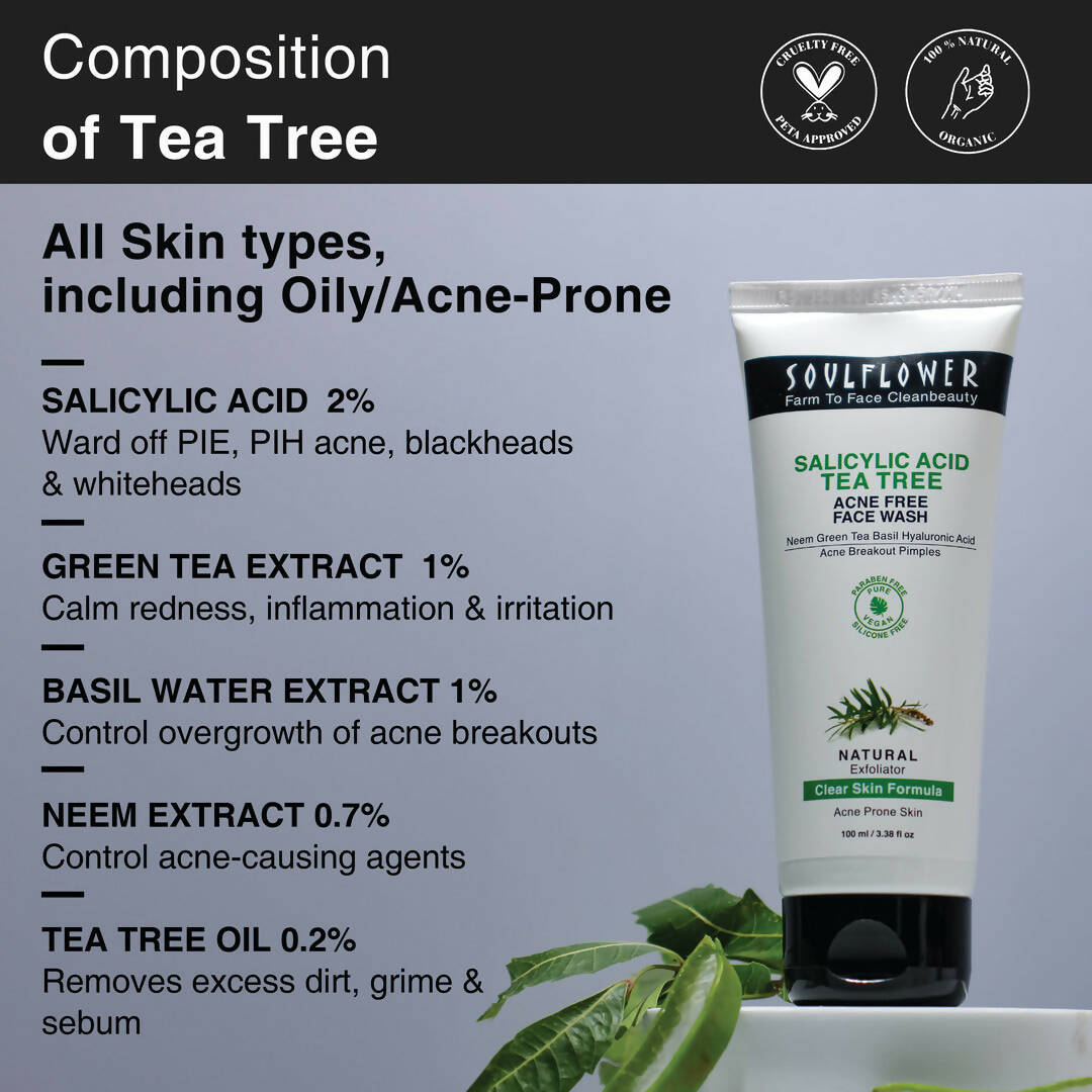 Soulflower Salicylic Acid Tea Tree Acne Free Face Wash | Grocsy