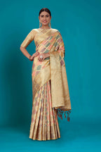 Beige Soft Organza Woven Design Saree with Unstitched Blouse Piece - Zaara | Grocsy