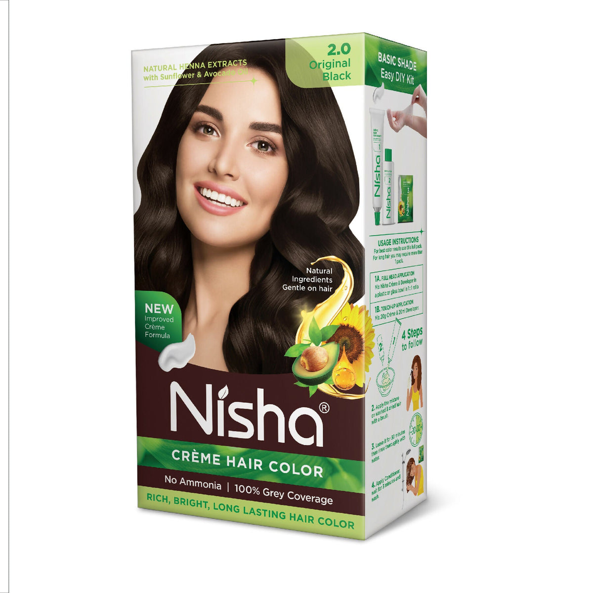 Nisha Creme Hair Color for Women & Men - Original Black | Grocsy