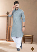 Joban Fashion Men's Grey Heavy Cotton Plain Kurta Pyjama set | Grocsy