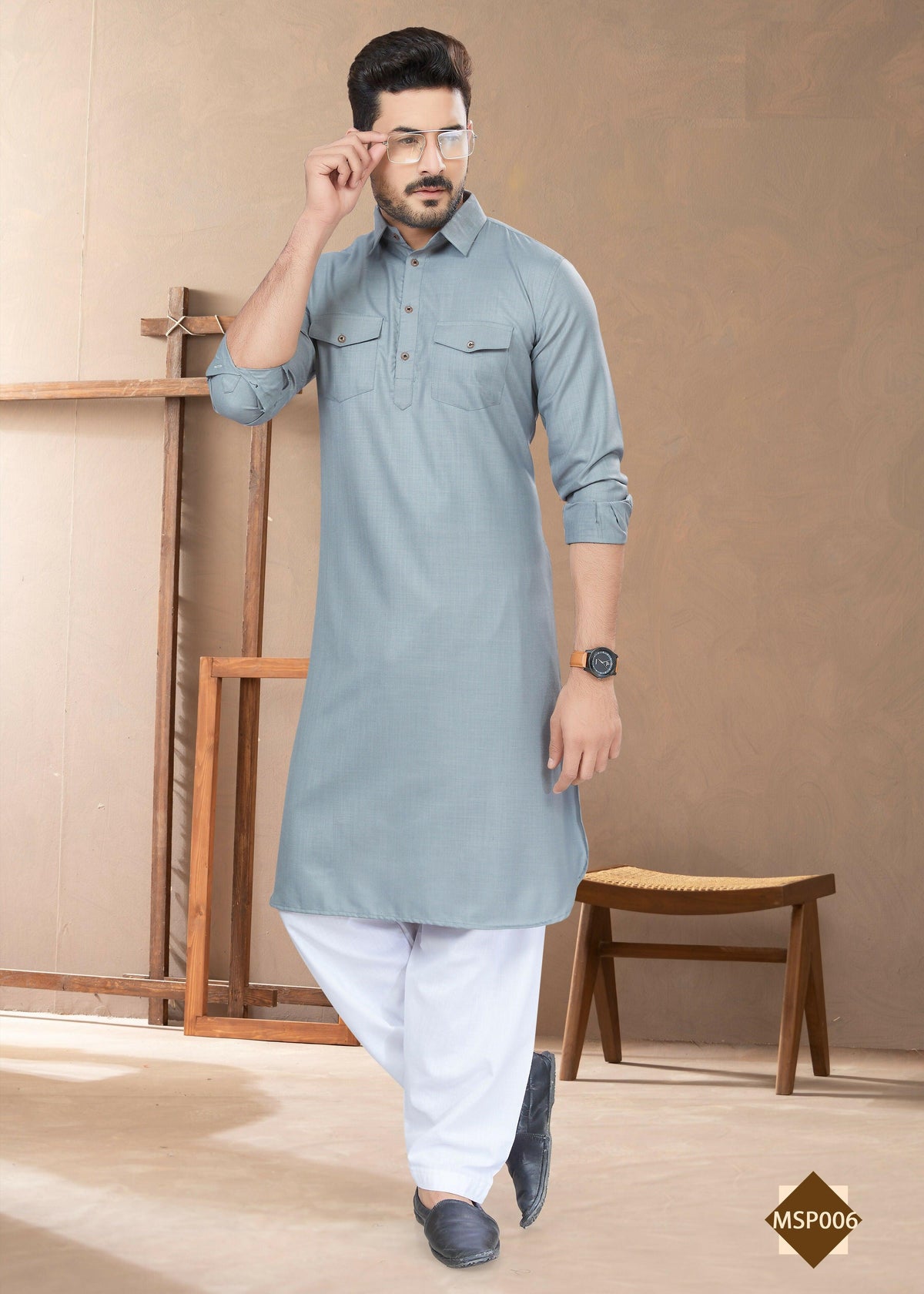Joban Fashion Men's Grey Heavy Cotton Plain Kurta Pyjama set | Grocsy