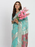 Shree Shyam Fashion Linen Cotton Sea Green Saree | Grocsy