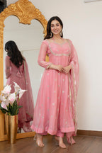 Yash Enterprise Peach Fandy Silk Party Wear Embroidery Suit Set | Grocsy