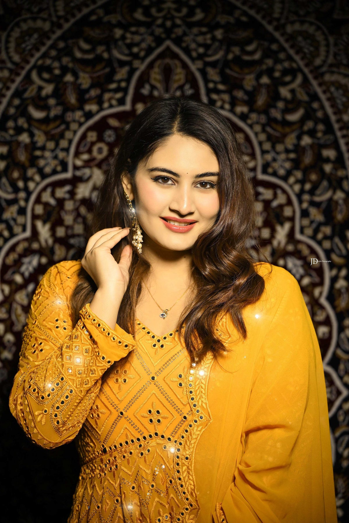 Yash Enterprise Beautiful Yellow Faux Embroidered Wedding Wear Gown With Dupatta | Grocsy