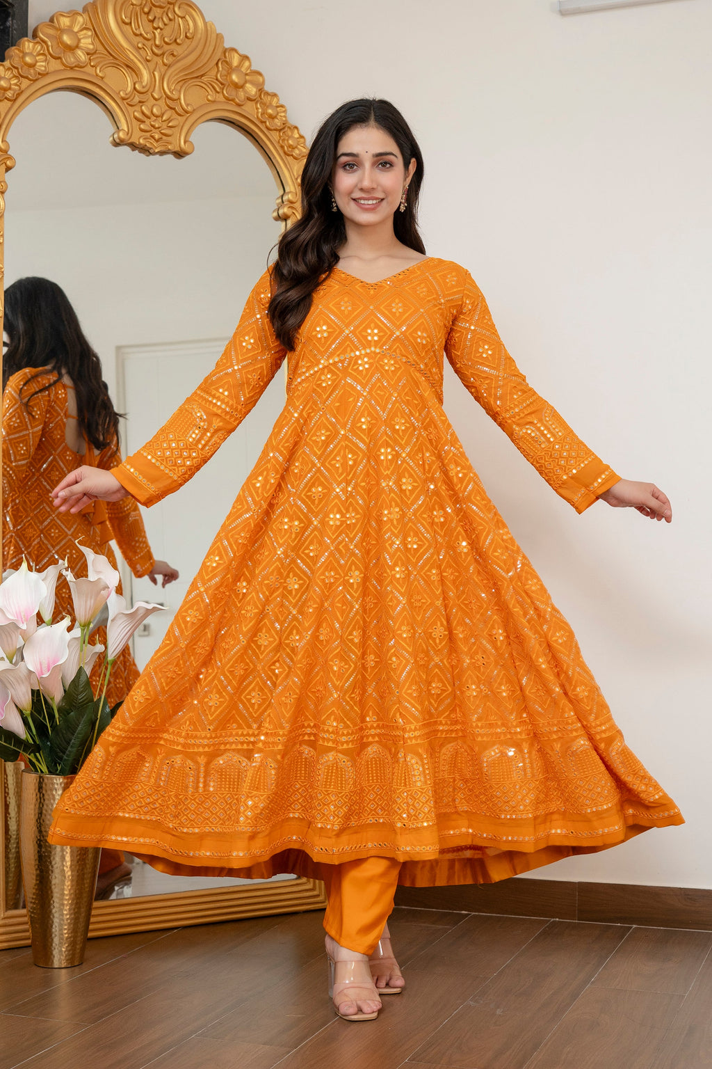 Yash Enterprise Yellow Blooming Silk Party Wear Embroidery Suit Set | Grocsy