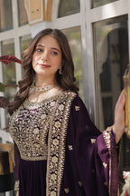 Yash Enterprise Wine Georgette Party Wear Embroidery Suit Set | Grocsy