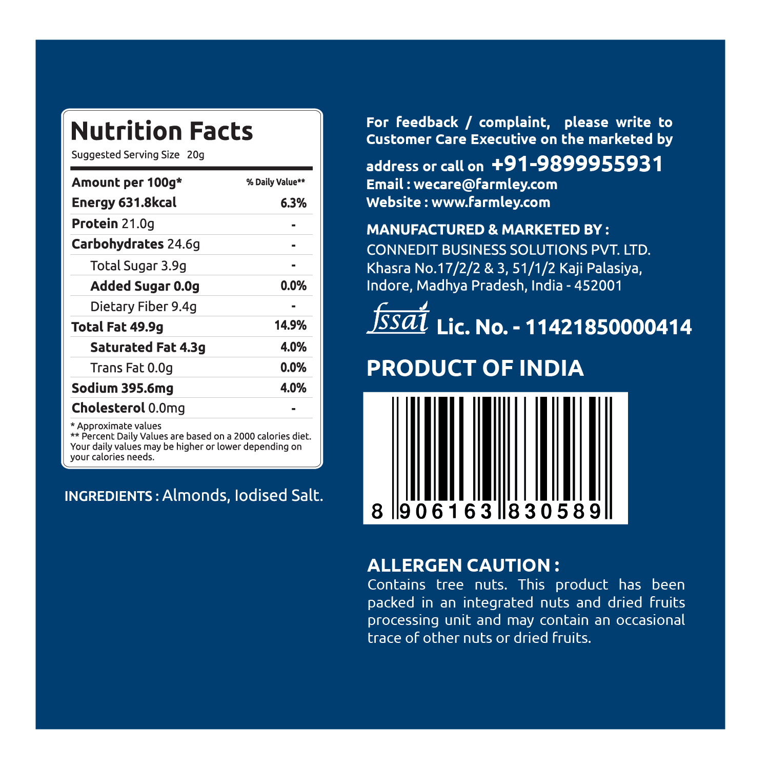 Farmley Classic Salted Almonds - Roasted, Not Fried | Grocsy