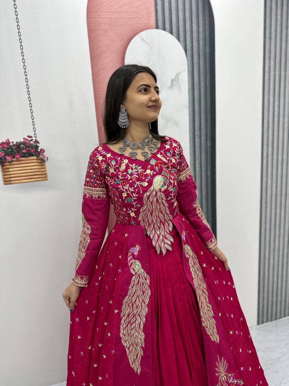 Yash Enterprise Red Vichitra Silk Party Wear Embroidery Crop Top With Blouse Lehenga Choli | Grocsy