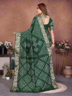 Anaita Green Handmade Bandhej Viscose Silk Saree With Blouse | Grocsy