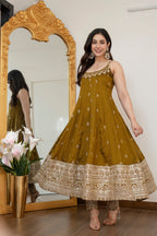 Yash Enterprise Mehndi Vichitra Silk Party Wear Embroidery Suit Set | Grocsy