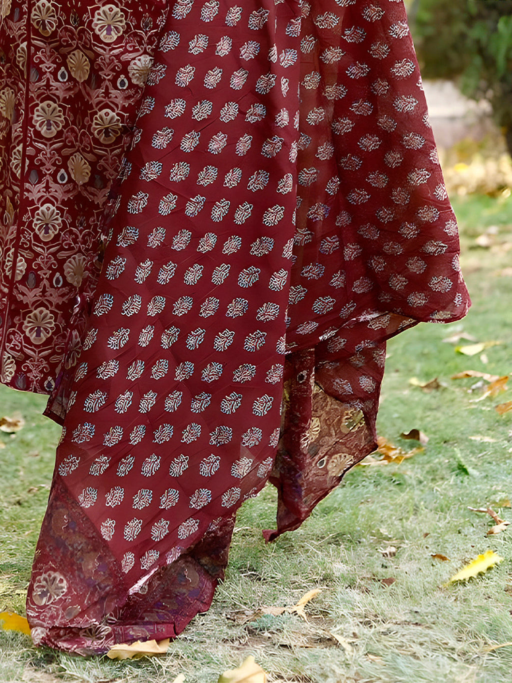 Hand Embroidered & Floral Printed Lace Detailed Kurta With Printed Pant & Dupatta Premium Luxury, Multicolor - Hiral Fashion | Grocsy