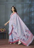 Anaita Lavender Designer Weaving Handloom Linen Saree With Blouse | Grocsy