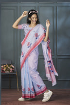 Anaita Lavender Designer Weaving Handloom Linen Saree With Blouse | Grocsy