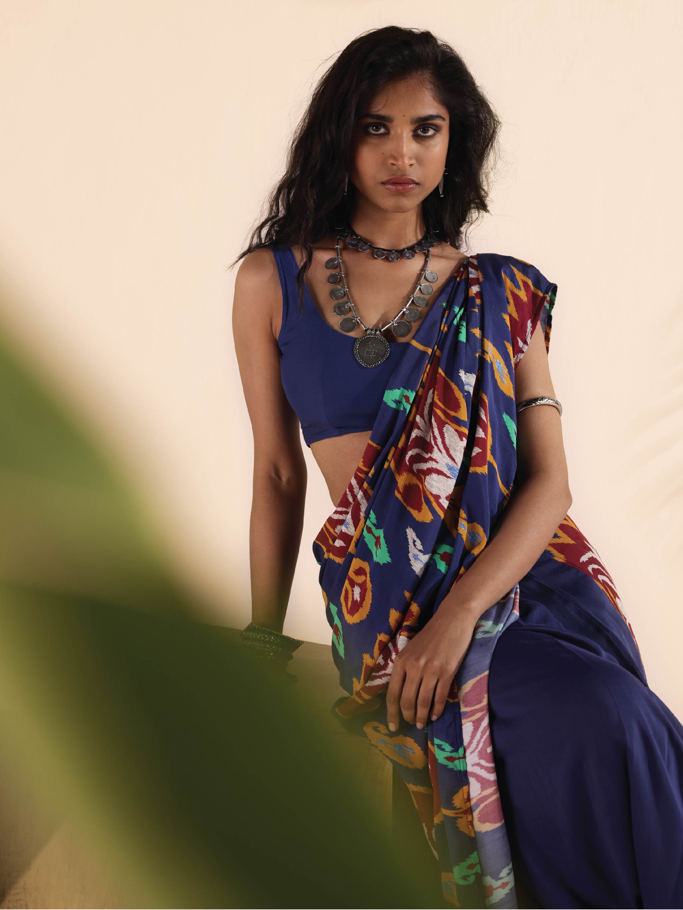 trueBrowns Purple Muslin Ikat Saree | Grocsy