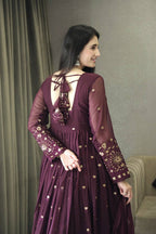 Yash Enterprise Maroon Anarkali Salwar Suit With Mirror And Gota Patti Work | Grocsy