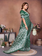 Anaita Green Handmade Bandhej Viscose Silk Saree With Blouse | Grocsy