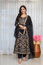 Yash Enterprise Black Georgette Party Wear Anarkali Suit Set | Grocsy