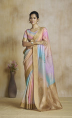 Anaita Peach Fancy Fabric With Digital Print Saree With Blouse | Grocsy