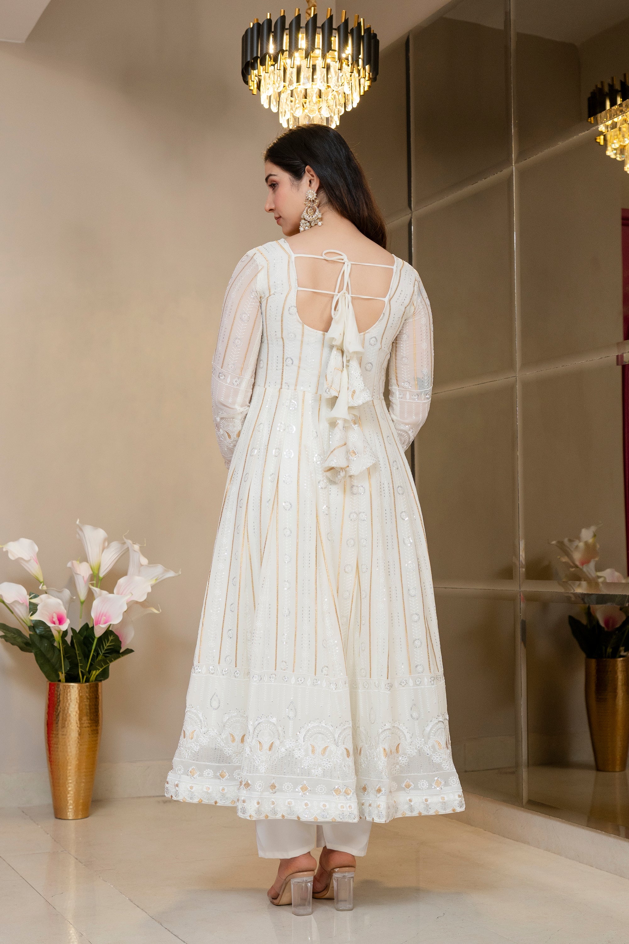Yash Enterprise Off White Faux Blooming Party Wear Embroidery Suit Set | Grocsy