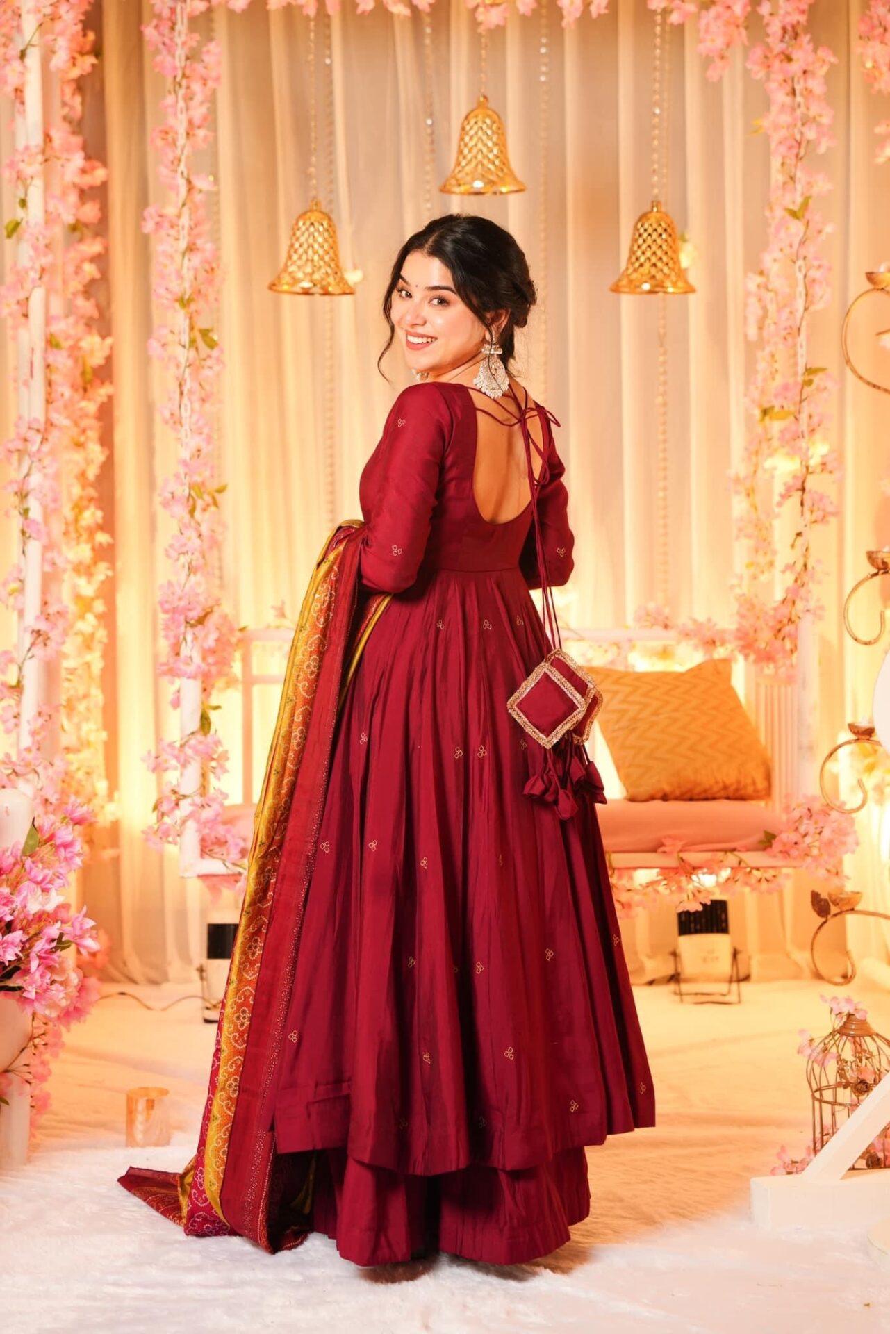 Yash Enterprise Festive Special Chinon Silk Partywear Designer Gown With Palazzo & Dupatta Set | Grocsy