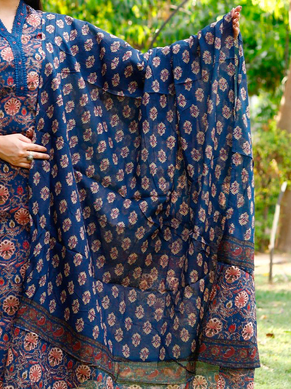 Hand Embroidered & Floral Printed Lace Detailed Kurta With Printed Pant & Dupatta Premium Luxury, Multicolor - Hiral Fashion | Grocsy