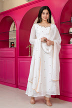 Yash Enterprise White Georgette Party Wear Embroidery Suit Set | Grocsy