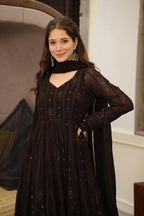 Yash Enterprise Black Embroidered Georgette Suit Set | Grocsy
