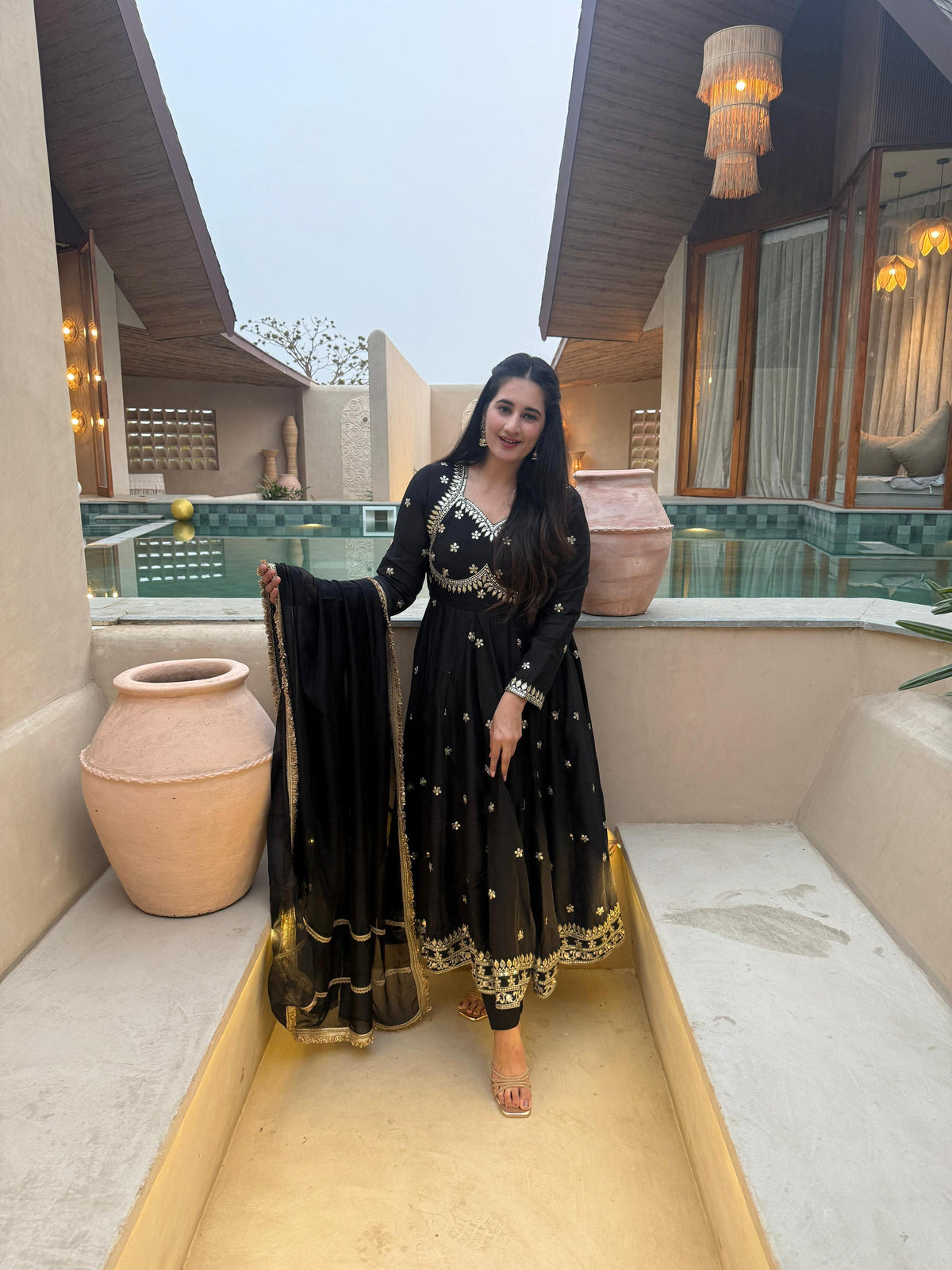 Yash Enterprise Black Vichitra Silk Party Wear Embroidery Suit Set | Grocsy