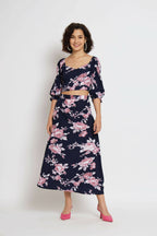 Blue Crepe Floral Printed Top with Matching Skirt - Shivani | Grocsy
