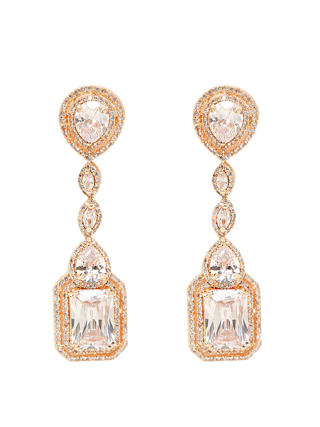 Yellow Chimes Rhodium-Plated Rose-Gold White AD-Studded Drop Earrings | Grocsy