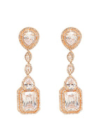 Yellow Chimes Rhodium-Plated Rose-Gold White AD-Studded Drop Earrings | Grocsy