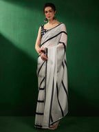 Sangria Striped Woven Design Beads and Stones Saree | Grocsy