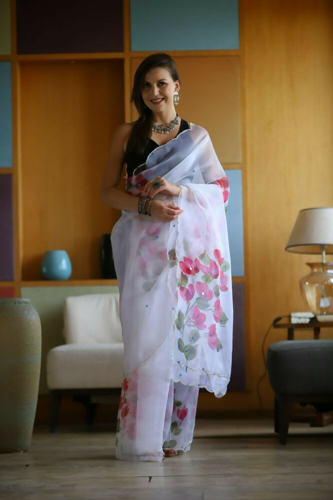 Vamsee Dhruti2 White Organza Saree | Grocsy
