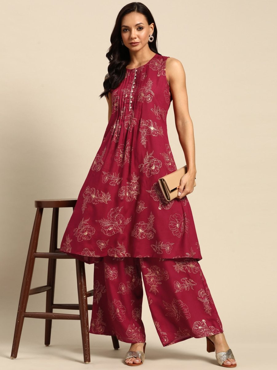 All About You Floral Print Pleated Kurta with Palazzos | Grocsy