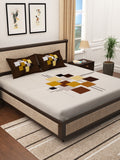 Story@home Cream-Coloured & Brown Abstract 300 TC Cotton 1 King Bedsheet with 2 Pillow Covers | Grocsy