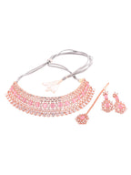Saraf RS Jewellery Rose Gold-Polished & Pink AD Studded Handcrafted Jewellery Set | Grocsy