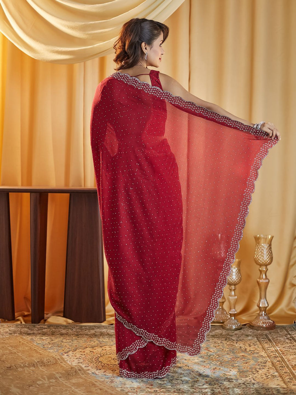 kasee Embellished Beads and Stones Silk Blend Saree | Grocsy