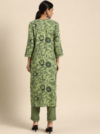 All About You Women Green Ethnic Motifs Printed Kurta with Trousers | Grocsy