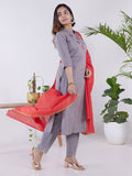 HERE&NOW Women Grey Ethnic Motifs Printed Gotta Patti Kurta with Trouser & Dupatta | Grocsy